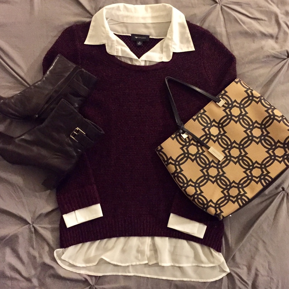 AB Studio Faux Layered Shirt & Sweater